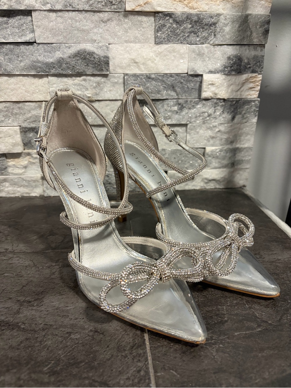 Gianni Bini Silver Crystal-Embellished Clear Pointed-Toe Heels